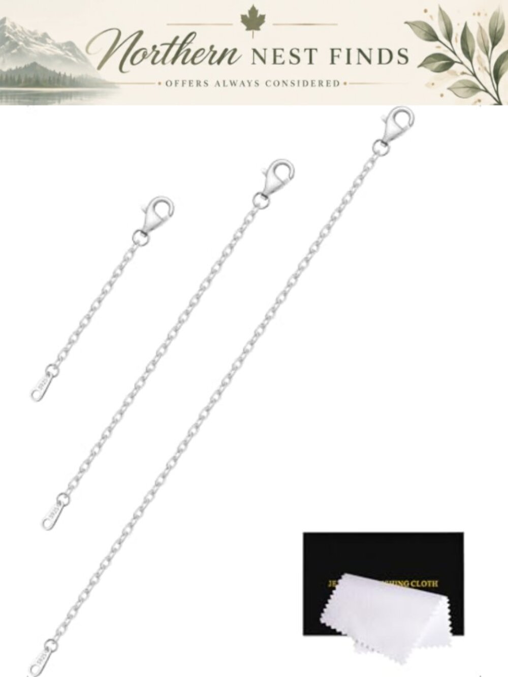 Sterling Silver Necklace Extenders 3 Piece Set 2 3 4 Inch Lobster Clasp